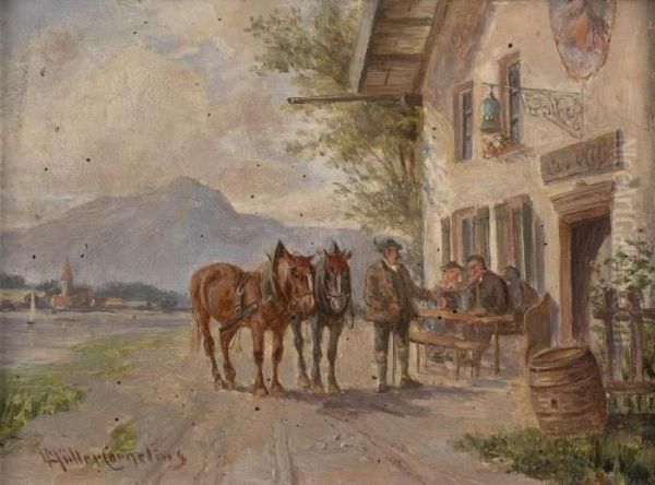 Resting By The Tavern Oil Painting by Ludwig Muller-Cornelius