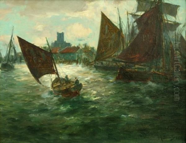 Duisburger Hafen. Oil Painting by Franz Muller-Gossen