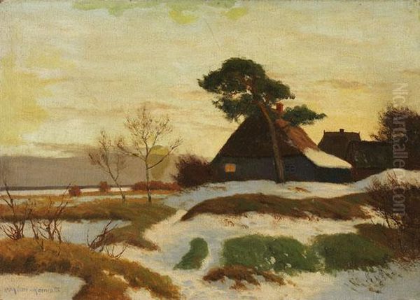 Winterlandschaft Bei Ahrenshoop Oil Painting by Paul Muller-Kaempff