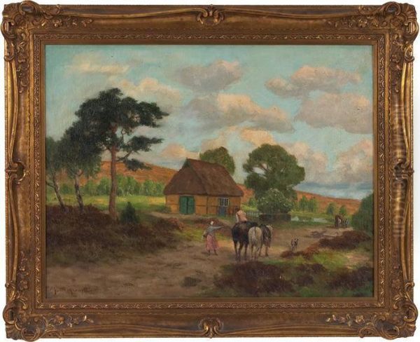 Country Farm Oil Painting by Paul Muller-Kaempff