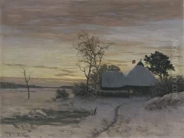 Abendstimmung Im Winter. Oil Painting by Paul Muller-Kaempff