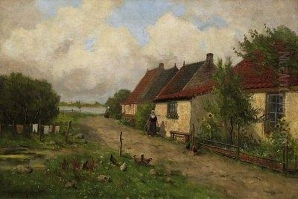 Village Landscape On Fischland In Summer. Signed Lower Left: P. Muller-kaempf Oil Painting by Paul Muller-Kaempff