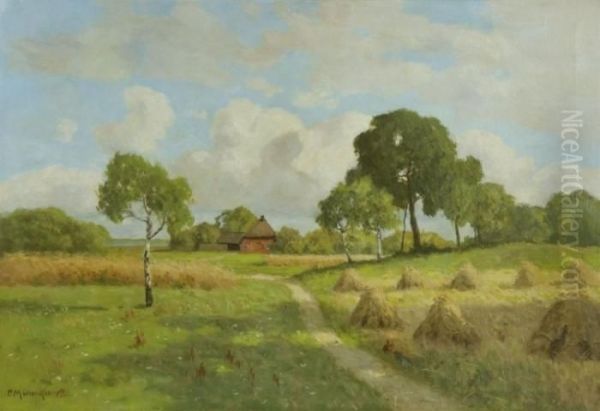 Erntezeit In Althagen Oil Painting by Paul Muller-Kaempff