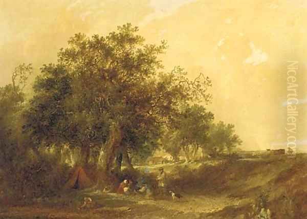 A gypsy encampment Oil Painting by Edward Charles Williams