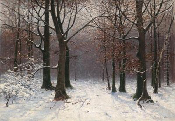 Winterwald Oil Painting by Konrad Mueller-Kuerzwelly