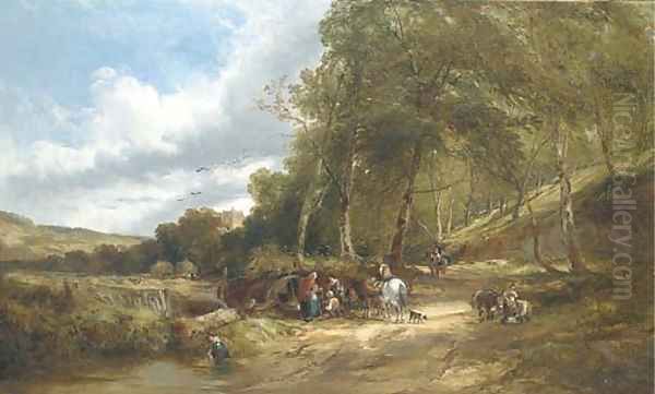 A gypsy encampment in a wooded landscape Oil Painting by Edward Charles Williams