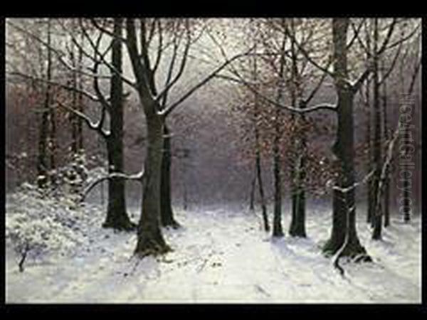 Waldlandschaft Im Winter Oil Painting by Konrad Mueller-Kuerzwelly