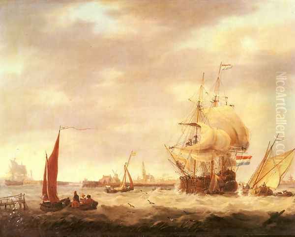 Merchant Ship and Fishing Vessels off the Dutch Coast Oil Painting by George Webster