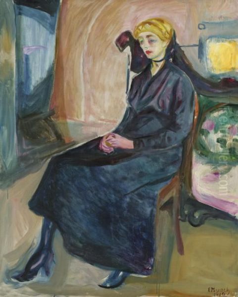 Sittende Ung Kvinne Oil Painting by Edvard Munch