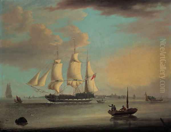 A clipper leaving London, with a view of Greenwich beyond Oil Painting by George Webster