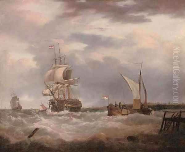 A Dutch emigrant ship dropping the pilot and leaving her homeland astern Oil Painting by George Webster