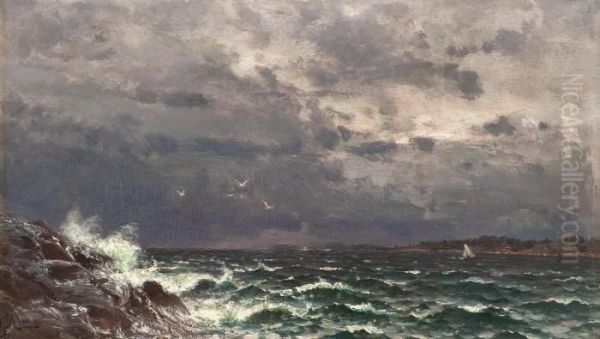 Stormy Sea Oil Painting by Hjalmar (Magnus) Munsterhjelm