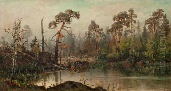 Forrest Pond Oil Painting by Hjalmar (Magnus) Munsterhjelm