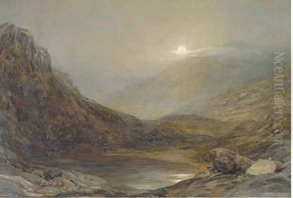 Moonrise, Llyn-Taryn, North Wales Oil Painting by Henry Clarence Whaite