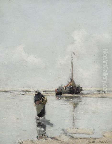 On The Beach Oil Painting by Gerhard Arij Ludwig Morgenstje Munthe