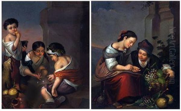 Young Boys Playing Dice And Young Fruit Seller Oil Painting by Bartolome Esteban Murillo