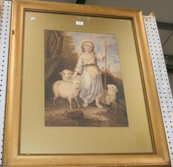 The Infant St John Tending Sheep Within A Landscape Oil Painting by Bartolome Esteban Murillo