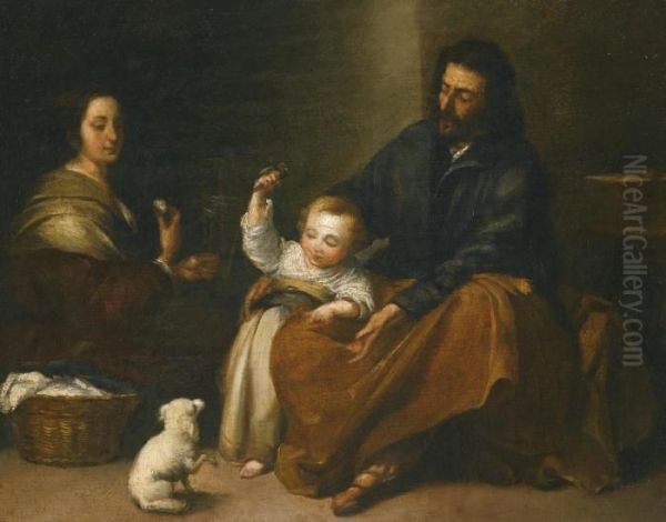 The Holy Family In An Interior Oil Painting by Bartolome Esteban Murillo