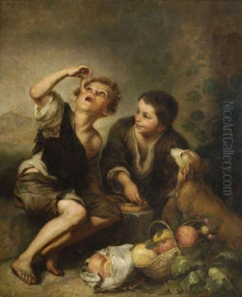 Two Boys Eating A Pie Oil Painting by Bartolome Esteban Murillo