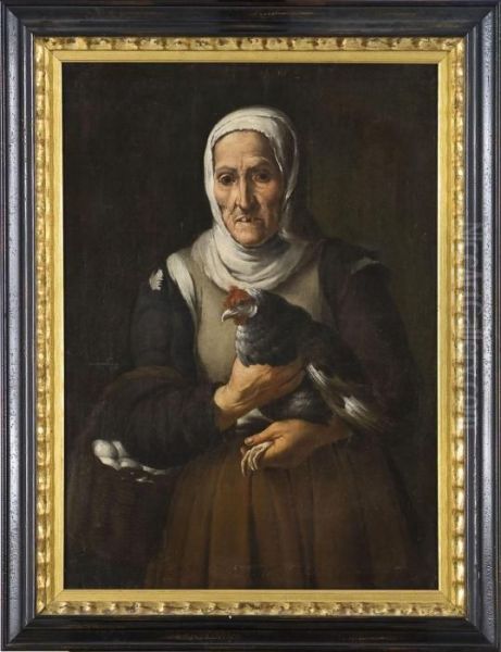 Vecchia Contadina Con Gallina E Cesta Di Uova Oil Painting by Bartolome Esteban Murillo