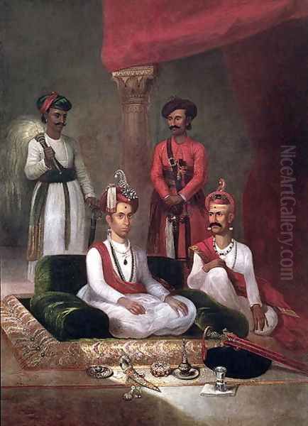 Madhu Rao Narayan, the Maratha Peshwa with Nana Fadnavis and attendants, Poona, 1792 Oil Painting by James Wales