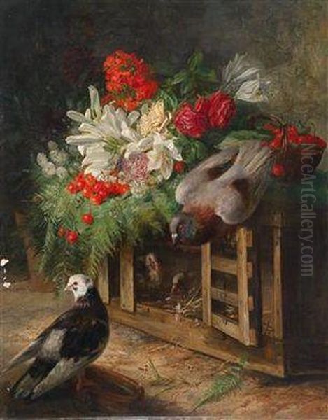 Ein Blumenarrangement Auf Einem Taubenschlag Oil Painting by Jose Maria Murillo Y Bracho