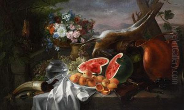 Bodegon Con Frutas,flores Y Caza Oil Painting by Jose Maria Murillo Y Bracho