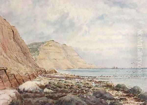 Coastal view with boats on the horizon Oil Painting by George Stanfield Walters