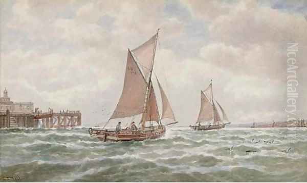 Leigh boats off Southend Pier Oil Painting by George Stanfield Walters