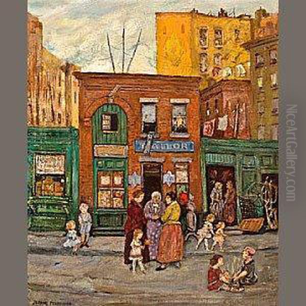 Shops In Harlem Oil Painting by Jerome Myers