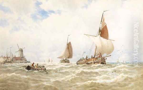 Fishing vessels off the Dutch coast Oil Painting by George Stanfield Walters