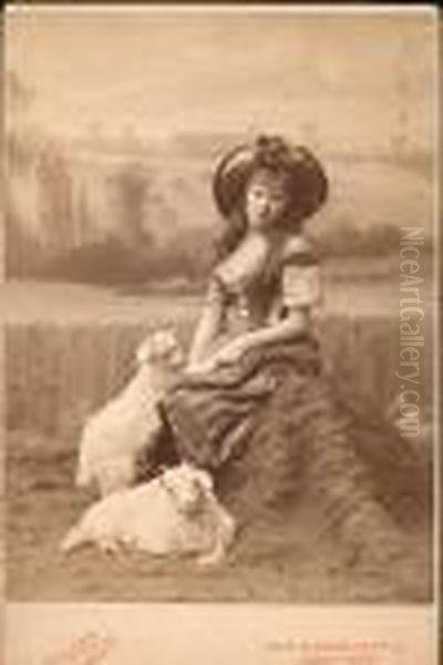 Jeune Femme En Bergere Avec Deux Agneaux Oil Painting by Nadar