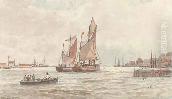 Shipping in an estuary Oil Painting by George Stanfield Walters