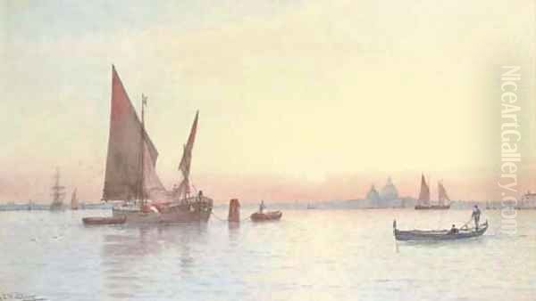 Venetian craft on the lagoon before Santa Maria della Salute Oil Painting by George Stanfield Walters