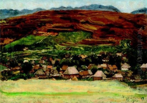 Falu A Domboldalban Oil Painting by Istvan Nagy