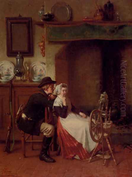 Spinning A Yarn Oil Painting by Ch. Van Wyngaert