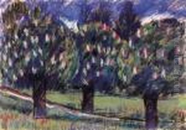 Trees In Bloom Oil Painting by Istvan Nagy