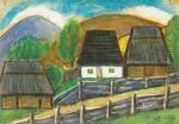 Village Scene In Transylvania Oil Painting by Istvan Nagy