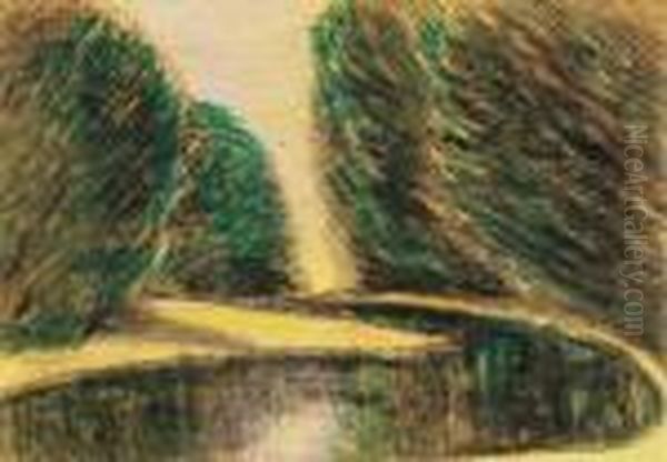 Trees By The Riverside Oil Painting by Istvan Nagy