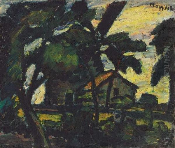 Forest Detail (wind Mill), About 1925 Oil Painting by Istvan Nagy