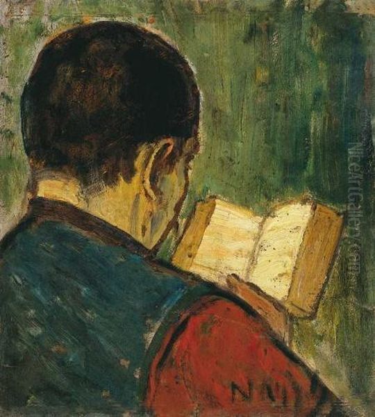 Reader (my Brother Ferenc Reading) Oil Painting by Istvan Nagy