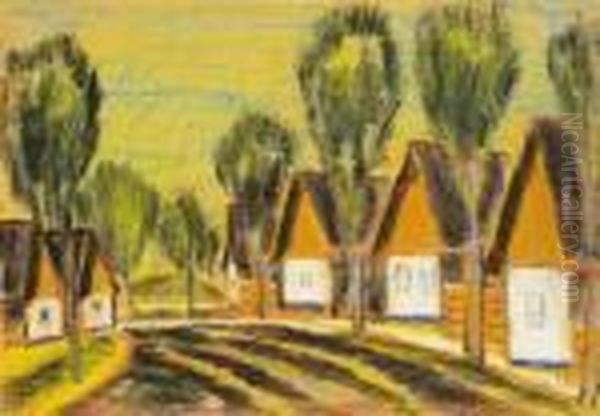 Village Houses Oil Painting by Istvan Nagy