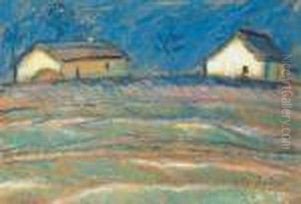 Houses By The River Oil Painting by Istvan Nagy