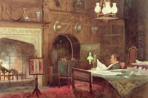 Interior of a Panelled Hall Oil Painting by Alfred J. Warne Brown