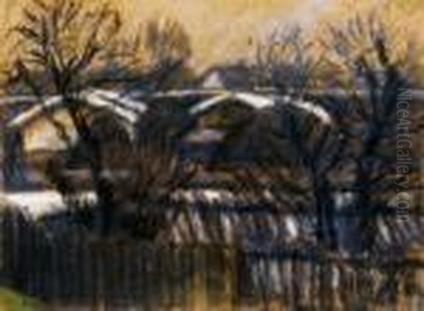 Snow-covered Rooftops Oil Painting by Istvan Nagy