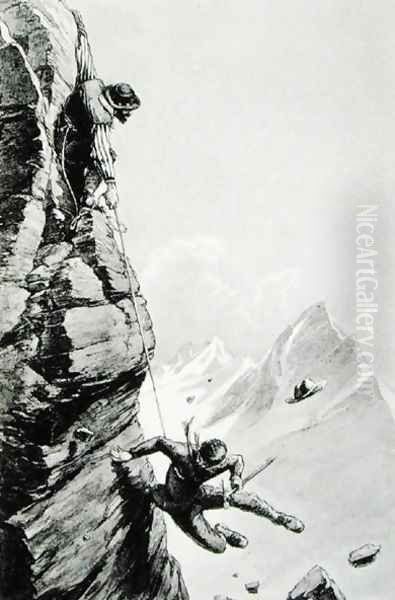 The Accident on Sefton, from Scrambles Amongst the Alps by Edward Whymper, published 1871 Oil Painting by Edward Whymper