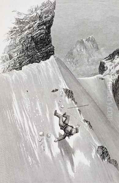 In Attempting to Pass the Corner I Slipped and Fell from The Ascent of the Matterhorn by Edward Whymper, published 1860s-80s Oil Painting by Edward Whymper