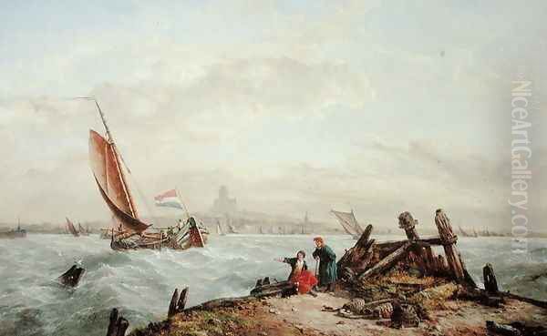 Off a Dutch Port, 1872 Oil Painting by John James Wilson