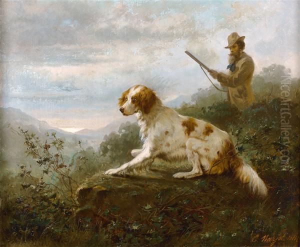 Setter Anglais A L'arret Oil Painting by Ernest Narjot