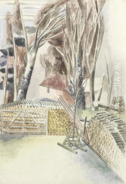 Winter Farm Oil Painting by Paul Nash